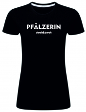 Fan Ladies T-shirt schwarz Pfälzerin durch&durch in weiss